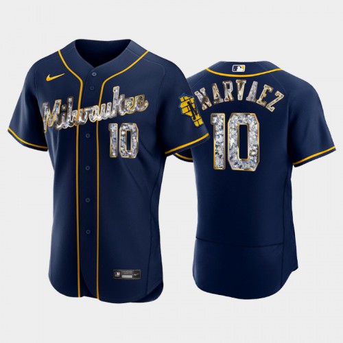 Milwaukee Milwaukee Brewers #10 Omar Narvaez Men's Diamond Edition Jersey - Navy Men's