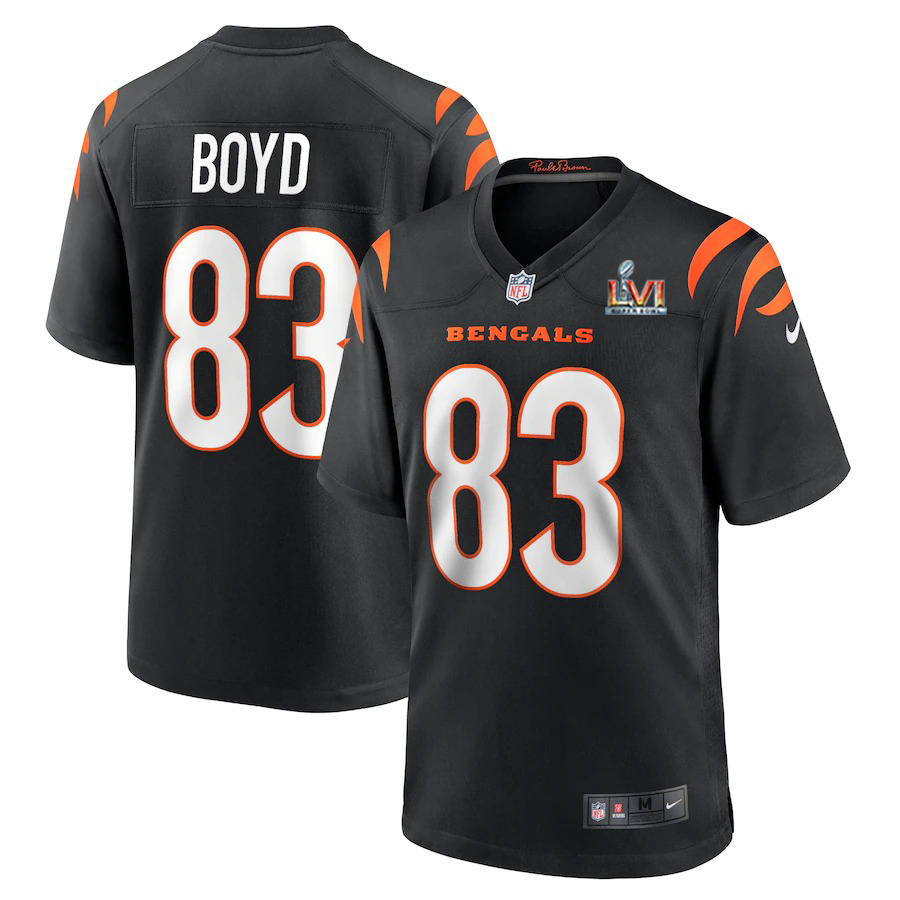Cincinnati Bengals #83 Tyler Boyd Black Super Bowl LVI Patch Game Jersey