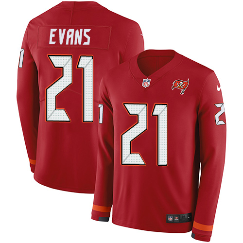 Tampa Bay Buccaneers #21 Justin Evans Red Team Color Men's Stitched Limited Therma Long Sleeve Jersey Men's