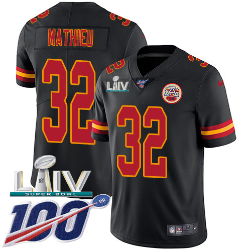 Kansas City Chiefs #32 Tyrann Mathieu Black Super Bowl LIV 2020 Men's Stitched Limited Rush 100th Season Jersey Men's