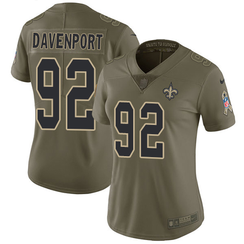 New Orleans Saints #92 Marcus Davenport Olive Women's Stitched Limited 2017 Salute to Service Jersey Womens