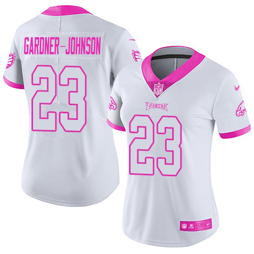 Eagles #23 C.J. Gardner-Johnson White/Pink Women's Stitched Limited Rush Fashion Jersey