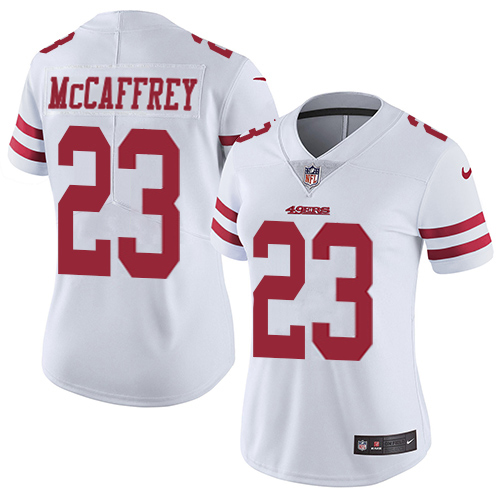 49ers #23 Christian McCaffrey White Women's Stitched Vapor Untouchable Limited Jersey