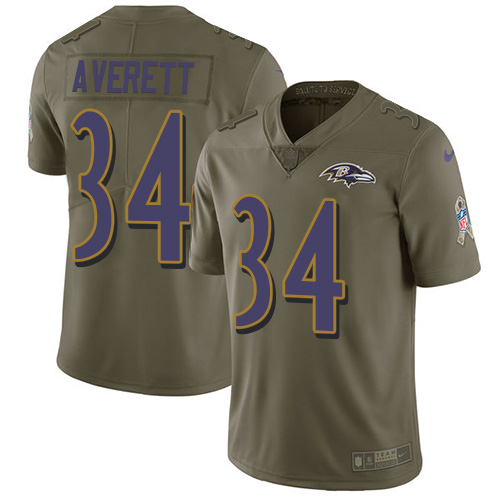 Baltimore Ravens #34 Anthony Averett Olive Men's Stitched Limited 2017 Salute To Service Jersey Men's