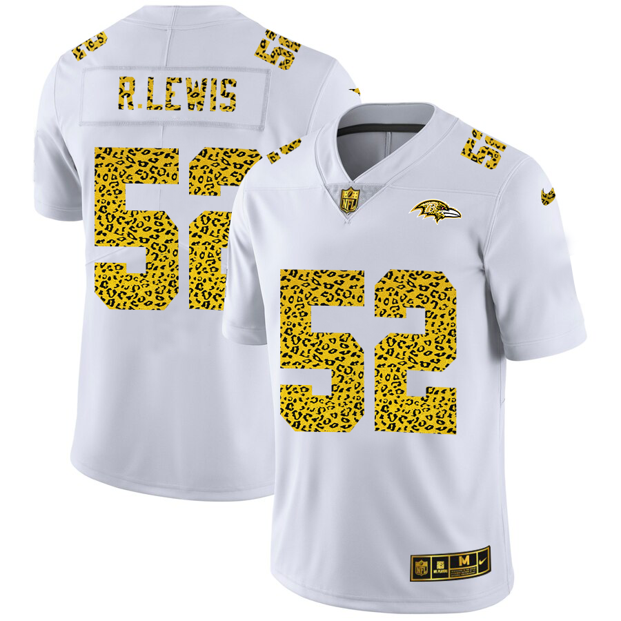 Baltimore Ravens #52 Ray Lewis Men's Flocked Leopard Print Vapor Limited Jersey White