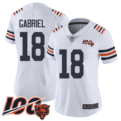 Chicago Bears #18 Taylor Gabriel White Alternate Women's Stitched Vapor Untouchable Limited 100th Season Jersey Womens