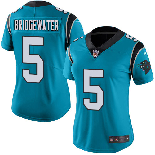 Carolina Panthers #5 Teddy Bridgewater Blue Women's Stitched Limited Rush Jersey Womens