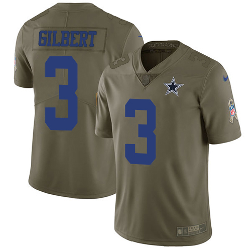 Dallas Cowboys #3 Garrett Gilbert Olive Men's Stitched Limited 2017 Salute To Service Jersey Men's