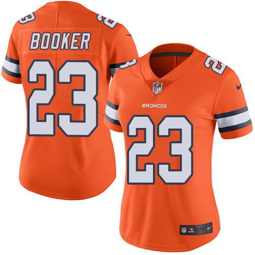 Denver Broncos #23 Devontae Booker Orange Women's Stitched Limited Rush Jersey Womens