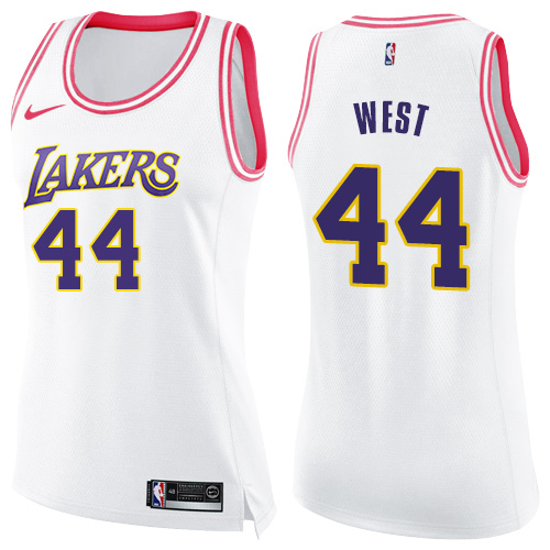 Los Angeles Lakers #44 Jerry West White/Pink Womens Swingman Fashion Jersey Womens