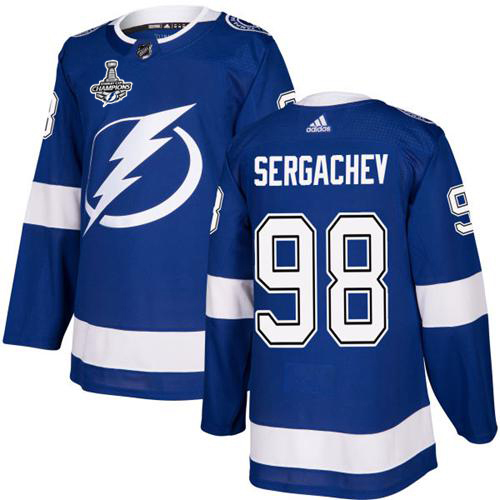 Adidas Tampa Bay Lightning #98 Mikhail Sergachev Blue Home Authentic 2020 Stanley Cup Champions Stitched Jersey Men's