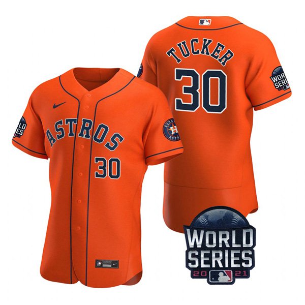 Houston Astros #30 Kyle Tucker Men's 150th Anniversary 2021 World Series Authentic Jersey - Orange