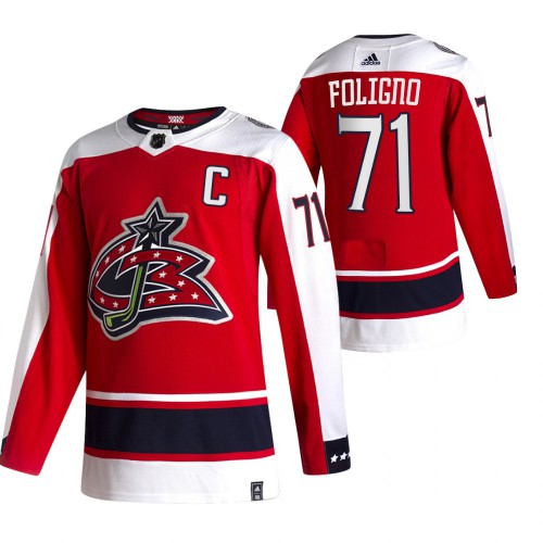 Columbus Columbus Blue Jackets #71 Nick Foligno Red Men's Adidas 2020-21 Reverse Retro Alternate Jersey Men's