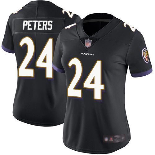 Baltimore Ravens #24 Marcus Peters Black Alternate Women's Stitched Vapor Untouchable Limited Jersey Womens