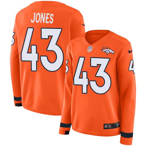 Denver Broncos #43 Joe Jones Orange Team Color Women's Stitched Limited Therma Long Sleeve Jersey Womens