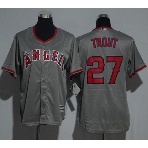 Los Angeles Angels #27 Mike Trout Grey Cool Base Stitched Youth Jersey Youth