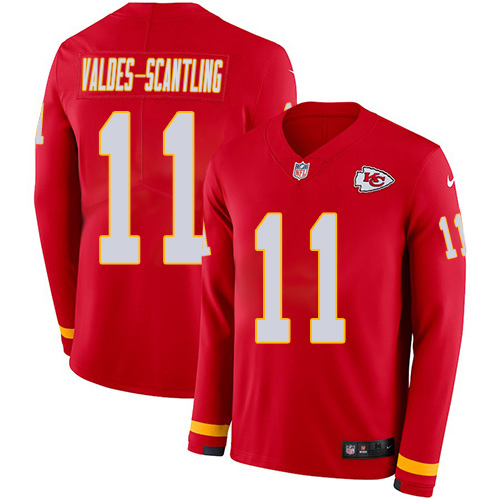 Chiefs #11 Marquez Valdes-Scantling Red Team Color Men's Stitched Limited Therma Long Sleeve Jersey