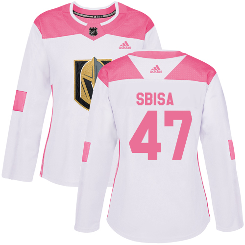 Adidas Golden Vegas Golden Knights #47 Luca Sbisa White/Pink Authentic Fashion Women's Stitched Jersey Womens