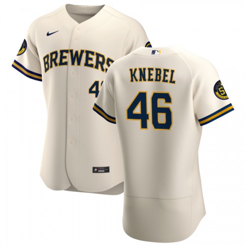 Milwaukee Milwaukee Brewers #46 Corey Knebel Men's Cream Home 2020 Authentic Player Jersey Men's