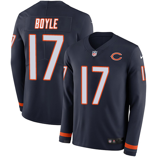 Bears #17 Tim Boyle Navy Blue Team Color Men's Stitched Limited Therma Long Sleeve Jersey