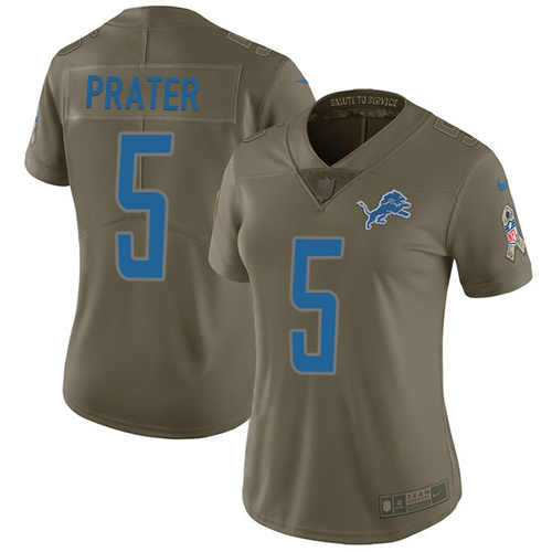 Detroit Lions #5 Matt Prater Olive Women's Stitched Limited 2017 Salute to Service Jersey Womens