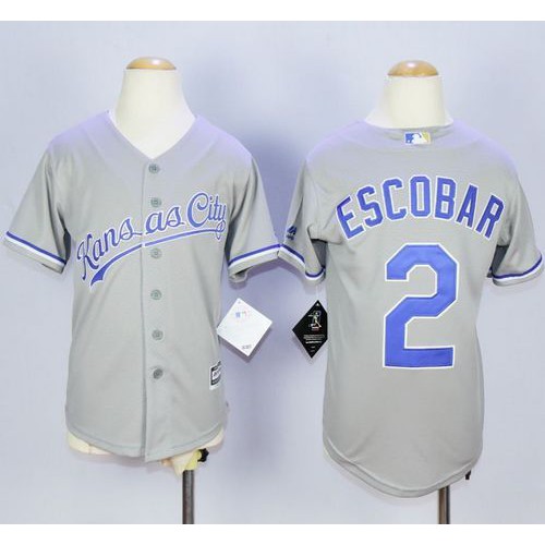 Kansas City Royals #2 Alcides Escobar Grey Cool Base Stitched Youth Jersey Youth