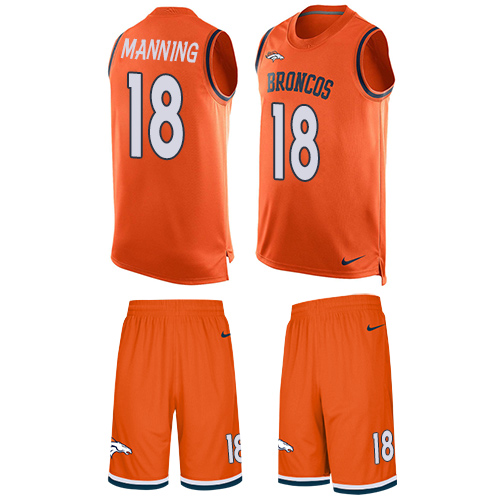 Broncos #18 Peyton Manning Orange Team Color Men's Stitched Limited Tank Top Suit Jersey