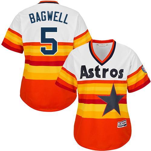 Houston Astros #5 Jeff Bagwell White/Orange Alternate Cooperstown Women's Stitched Jersey Womens