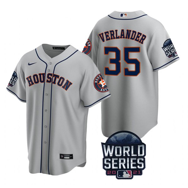 Houston Astros #35 Justin Verlander Men's 150th Anniversary 2021 World Series Game Jersey - Gray