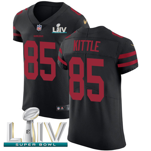 49ers #85 George Kittle Black Super Bowl LIV 2020 Alternate Men's Stitched Vapor Untouchable Elite Jersey