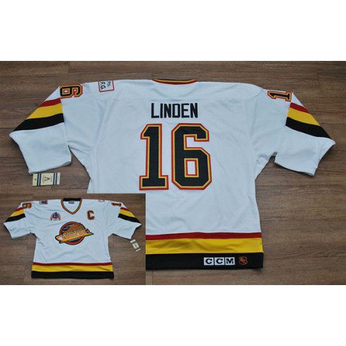 Vancouver Canucks #16 Trevor Linden Stitched White CCM Throwback Vintage Jersey Men's