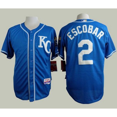 Kansas City Royals #2 Alcides Escobar Blue Alternate 2 Cool Base Stitched Jersey Men's