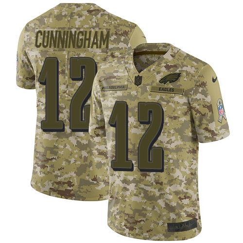 Philadelphia Eagles #12 Randall Cunningham Camo Youth Stitched Limited 2018 Salute to Service Jersey Youth