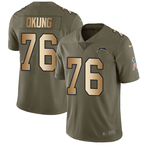 Los Angeles Chargers #76 Russell Okung Olive/Gold Men's Stitched Limited 2017 Salute To Service Jersey Men's