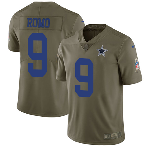 Dallas Cowboys #9 Tony Romo Olive Men's Stitched Limited 2017 Salute To Service Jersey Men's