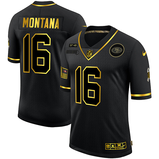 San Francisco 49ers #16 Joe Montana Men's 2020 Salute To Service Golden Limited Jersey Black