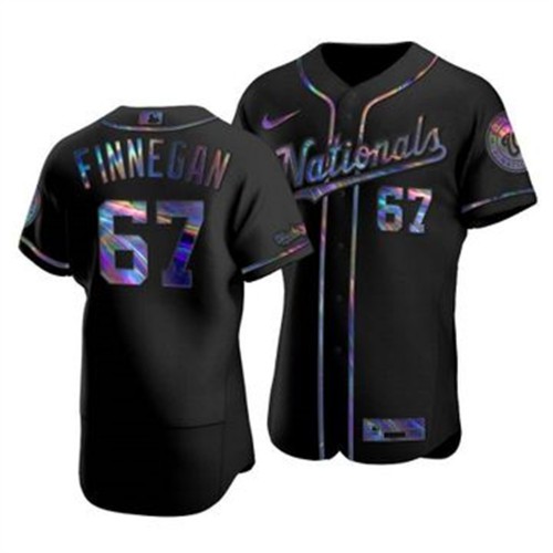 Washington Washington Nationals #67 Kyle Finnegan Men's Iridescent Holographic Collection Jersey - Black Men's