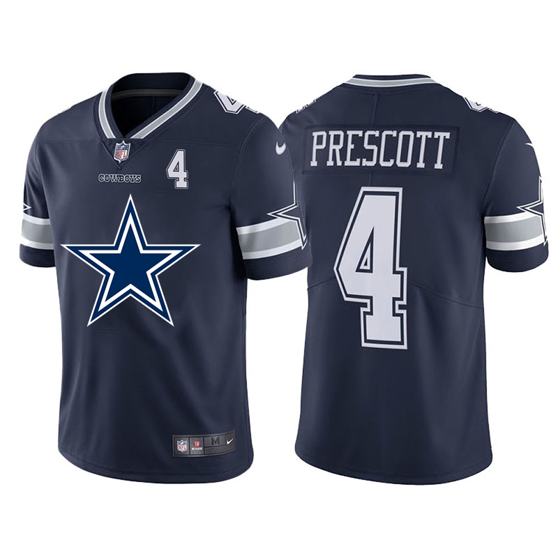 Dallas Cowboys #4 Dak Prescott Navy Blue Men's Big Team Logo Player Vapor Limited Jersey