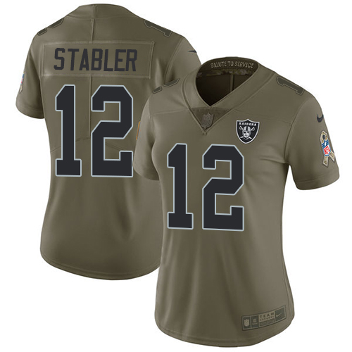 Las Vegas Raiders #12 Kenny Stabler Olive Women's Stitched Limited 2017 Salute to Service Jersey Womens