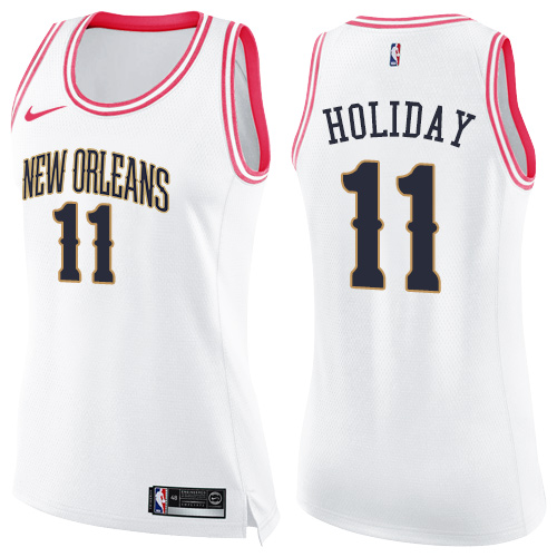 New Orleans Pelicans #11 Jrue Holiday White/Pink Womens Swingman Fashion Jersey Womens