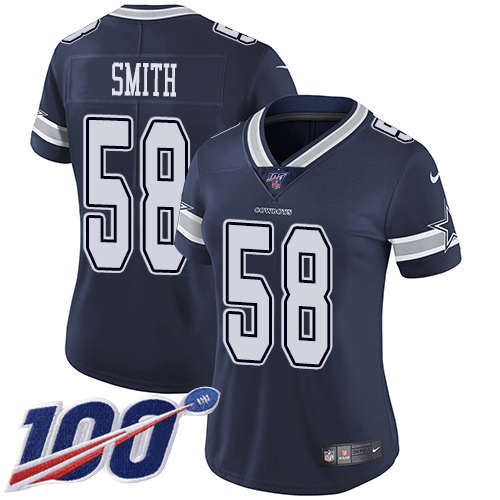 Dallas Cowboys #58 Aldon Smith Navy Blue Team Color Women's Stitched 100th Season Vapor Untouchable Limited Jersey Womens