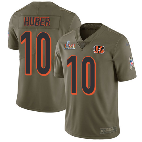 Cincinnati Bengals #10 Kevin Huber Olive Super Bowl LVI Patch Youth Stitched Limited 2017 Salute To Service Jersey Youth