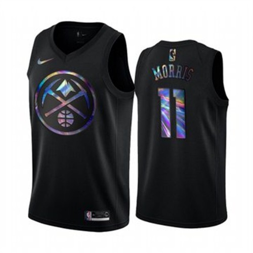 Denver Nuggets #11 Monte Morris Mens Iridescent Holographic Collection Jersey - Black Mens