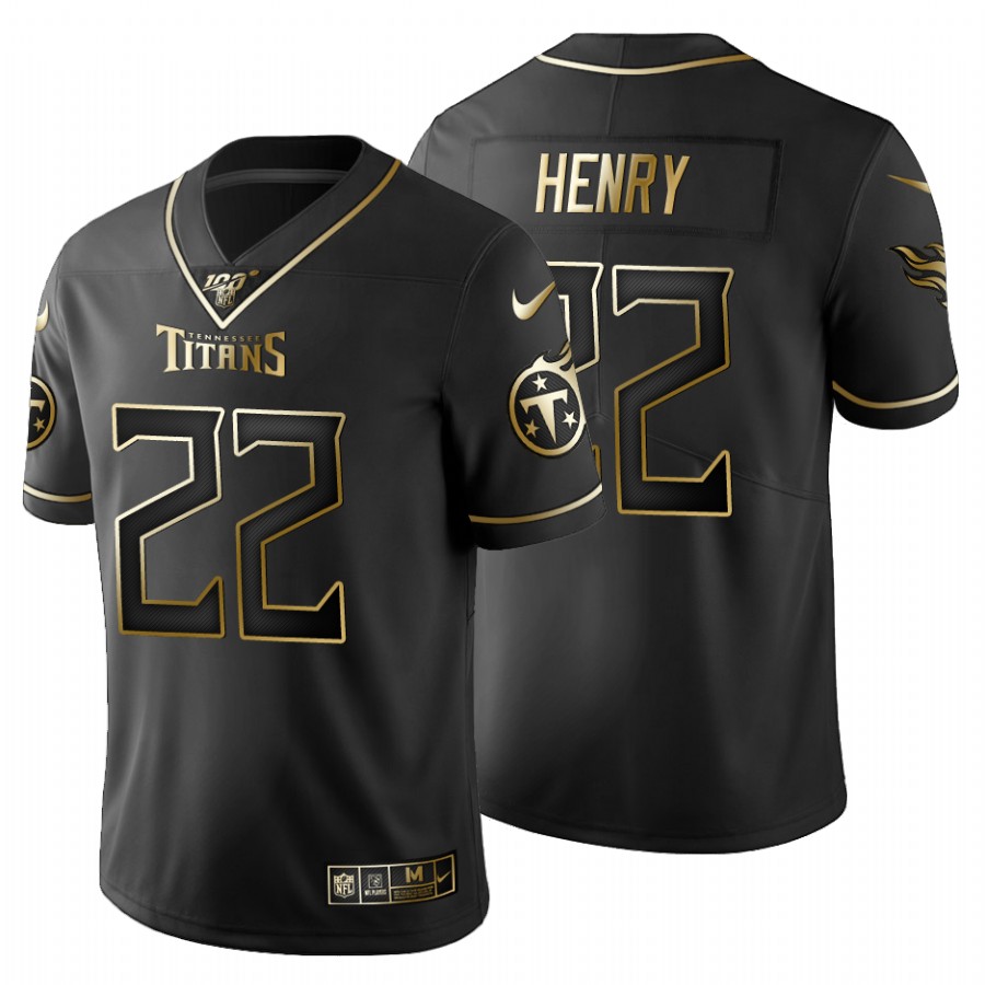 Tennessee Titans #22 Derrick Henry Men's Black Golden Limited 100 Jersey