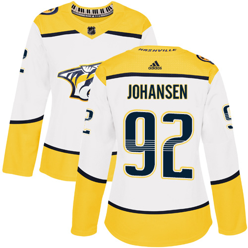 Adidas Nashville Predators #92 Ryan Johansen White Road Authentic Women's Stitched Jersey Womens
