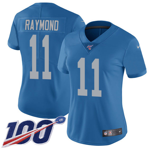 Lions #11 Kalif Raymond Blue Throwback Women's Stitched 100th Season Vapor Untouchable Limited Jersey
