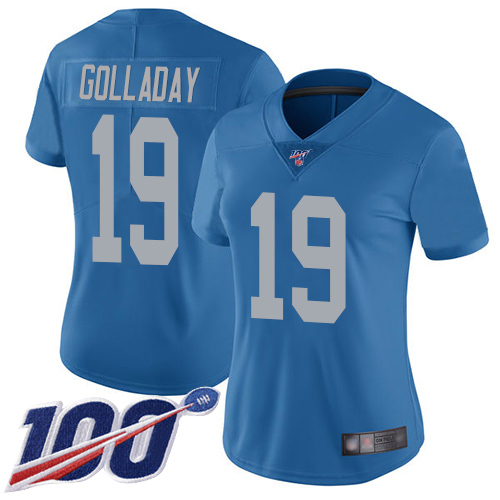 Detroit Lions #19 Kenny Golladay Blue Throwback Women's Stitched 100th Season Vapor Limited Jersey Womens