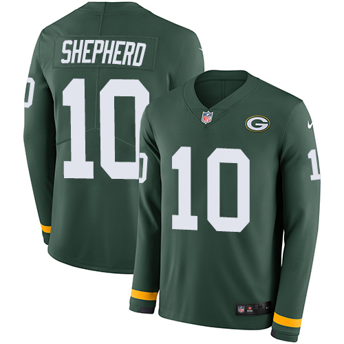 Green Bay Packers #10 Darrius Shepherd Green Team Color Men's Stitched Limited Therma Long Sleeve Jersey Men's
