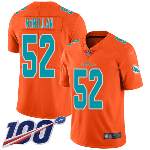 Miami Dolphins #52 Raekwon McMillan Orange Men's Stitched Limited Inverted Legend 100th Season Jersey Men's