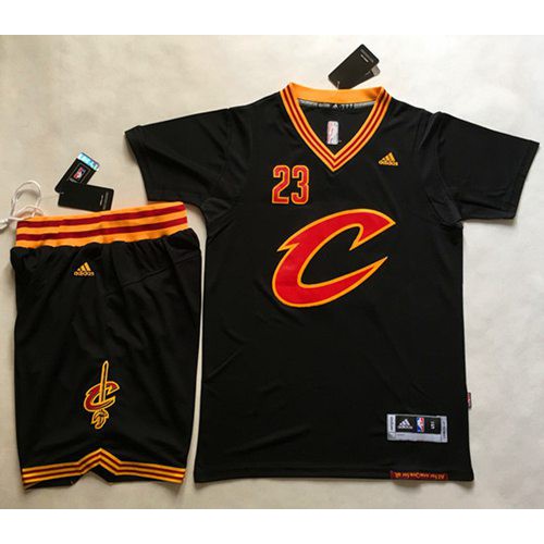 Cleveland Cavaliers #23 LeBron James Black Short Sleeve C A Set Stitched Jersey Mens